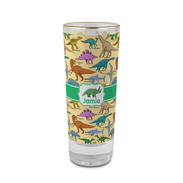 Custom Dinosaurs 2 oz Shot Glass -  Glass with Gold Rim - Single (Personalized)