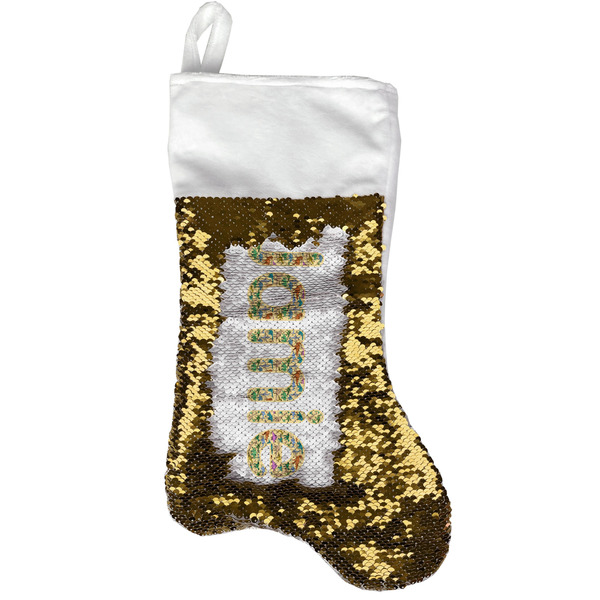 Custom Dinosaurs Reversible Sequin Stocking - Gold (Personalized)