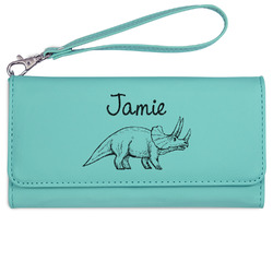 Dinosaurs Ladies Leatherette Wallet - Laser Engraved- Teal (Personalized)