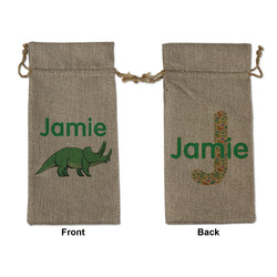 Dinosaurs Large Burlap Gift Bag - Front & Back (Personalized)