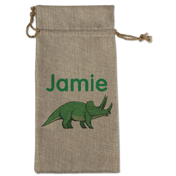 Custom Dinosaurs Large Burlap Gift Bag - Front (Personalized)