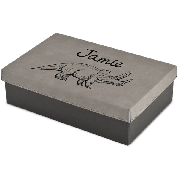 Custom Dinosaurs Large Gift Box w/ Engraved Leather Lid (Personalized)
