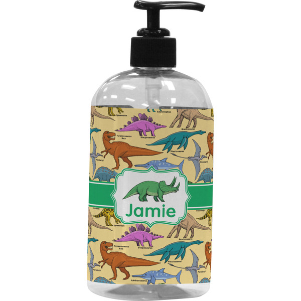 Custom Dinosaurs Plastic Soap / Lotion Dispenser (16 oz - Large - Black) (Personalized)