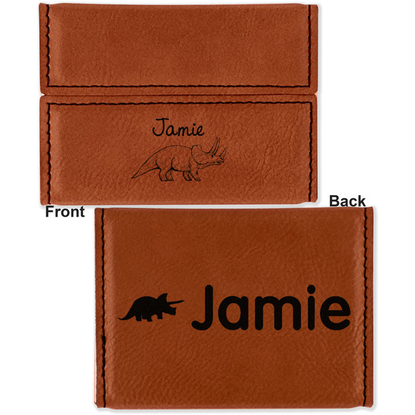 Dinosaurs Leather Business Card Holder - Front Back