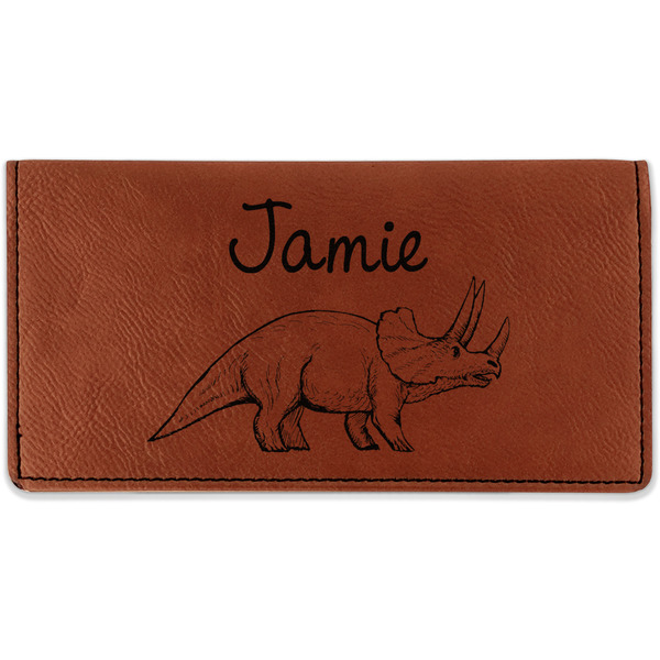 Custom Dinosaurs Leatherette Checkbook Holder - Double Sided (Personalized)