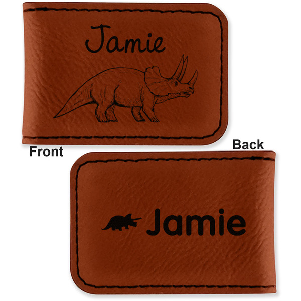 Dinosaurs Leatherette Magnetic Money Clip - Front and Back