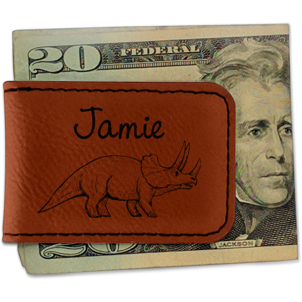 Custom Dinosaurs Leatherette Magnetic Money Clip (Personalized)