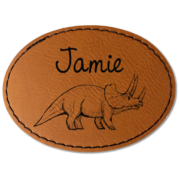Custom Dinosaurs Faux Leather Iron On Patch - Oval (Personalized)