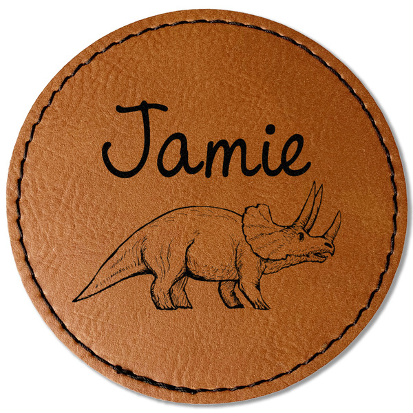 Custom Dinosaurs Faux Leather Iron On Patch - Round (Personalized)