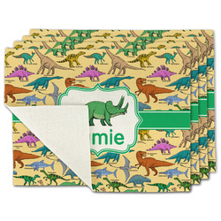 Dinosaurs Single-Sided Linen Placemat - Set of 4 w/ Name or Text
