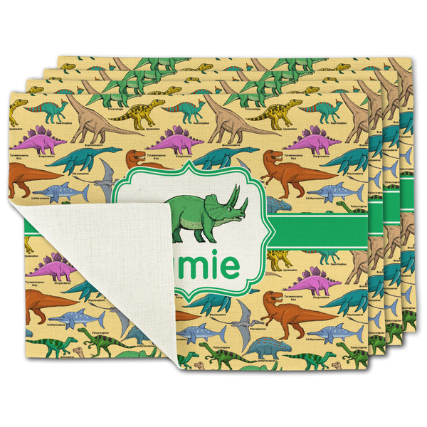 Custom Dinosaurs Single-Sided Linen Placemat - Set of 4 w/ Name or Text