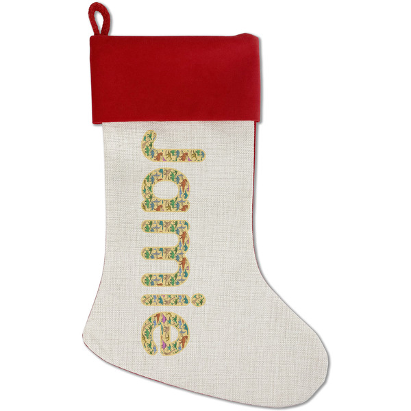 Custom Dinosaurs Red Linen Stocking (Personalized)