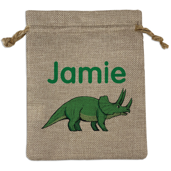 Custom Dinosaurs Medium Burlap Gift Bag - Front (Personalized)