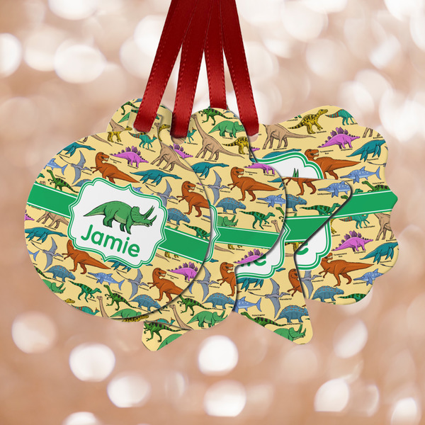Custom Dinosaurs Metal Ornaments - Double Sided w/ Name or Text