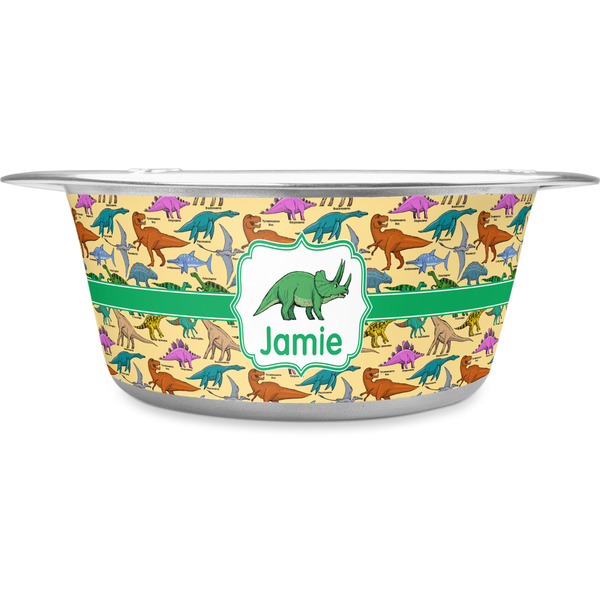 Custom Dinosaurs Stainless Steel Dog Bowl - Large (Personalized)
