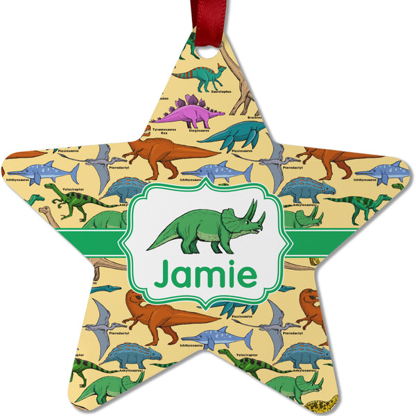 Custom Dinosaurs Metal Star Ornament - Double Sided w/ Name or Text