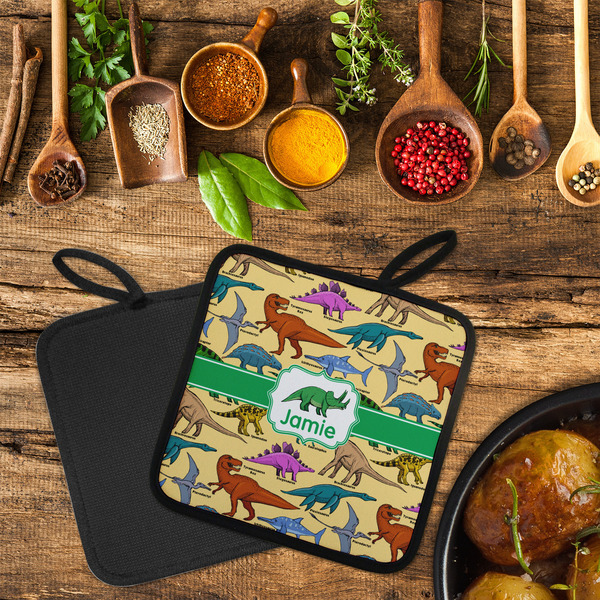Dinosaurs Neoprene Pot Holder - Set of 2  LIFESTYLE (Flatlay)