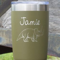 Dinosaurs 20 oz Stainless Steel Tumbler - Olive - Single Sided (Personalized)