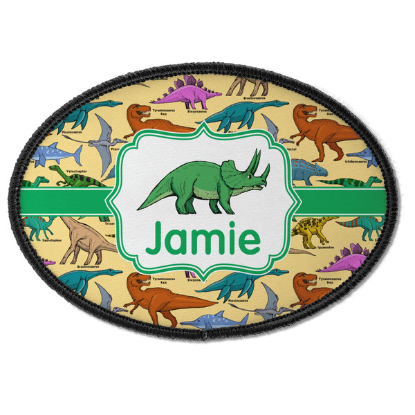 Custom Dinosaurs Iron On Oval Patch w/ Name or Text
