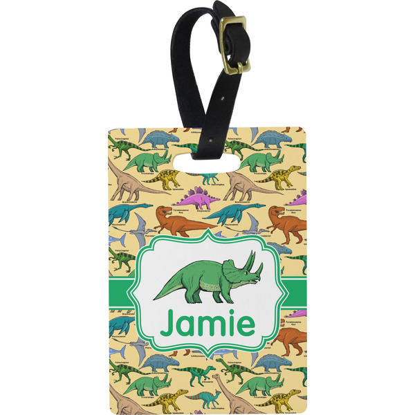 Custom Dinosaurs Plastic Luggage Tag - Rectangular w/ Name or Text