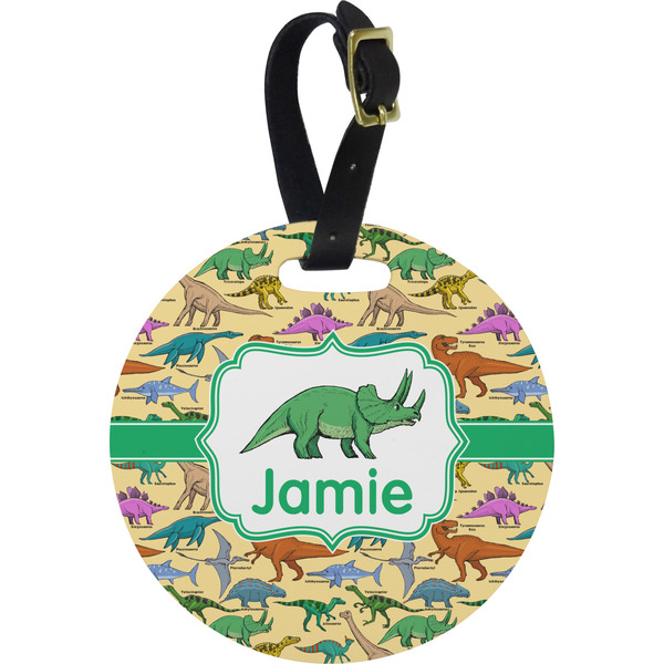 Custom Dinosaurs Plastic Luggage Tag - Round (Personalized)