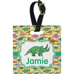 Dinosaurs Plastic Luggage Tag - Square w/ Name or Text