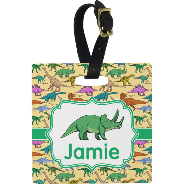 Custom Dinosaurs Plastic Luggage Tag - Square w/ Name or Text