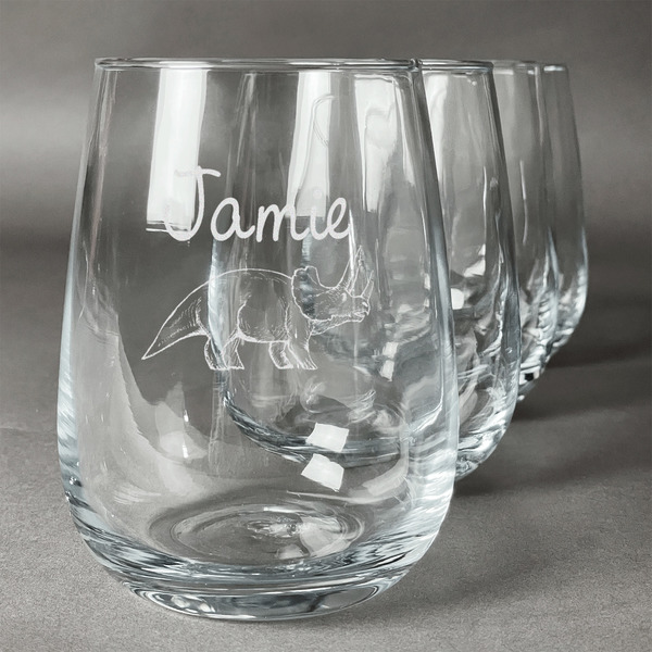 Custom Dinosaurs Stemless Wine Glasses (Set of 4) (Personalized)