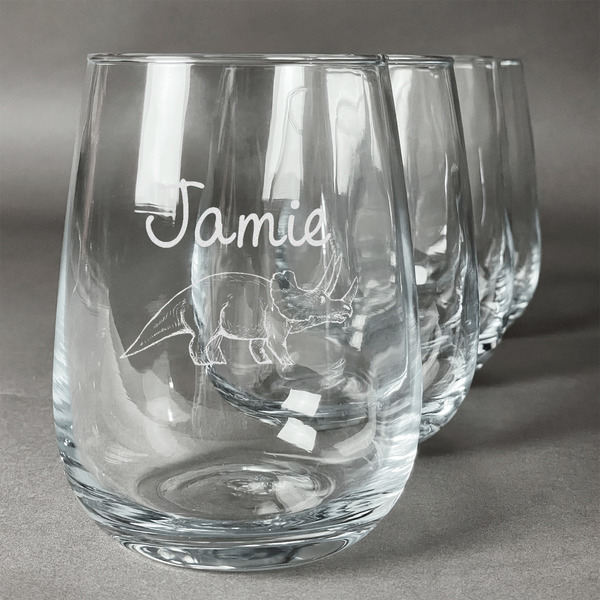 Custom Dinosaurs Stemless Wine Glasses (Set of 4) (Personalized)