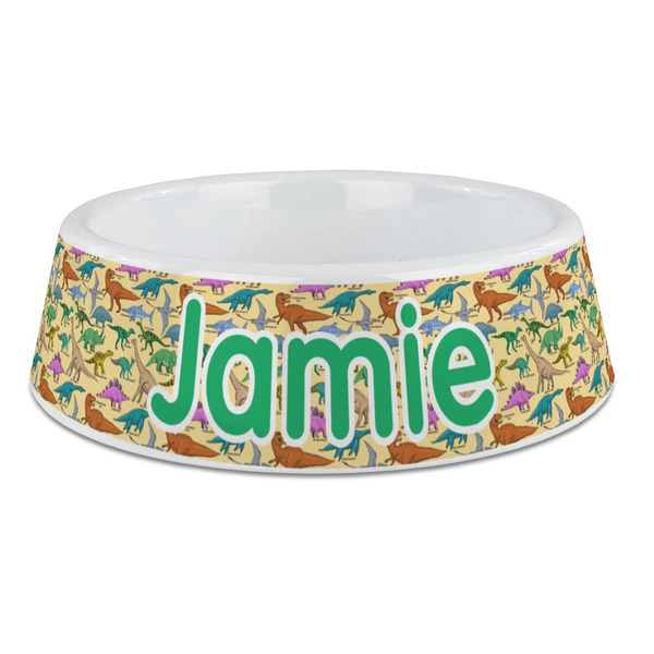 Custom Dinosaurs Plastic Dog Bowl - Large (Personalized)
