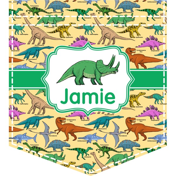 Custom Dinosaurs Iron On Faux Pocket (Personalized)