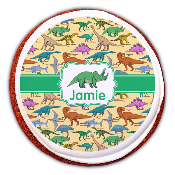 Dinosaurs Printed Icing Circle - Large - On Cookie
