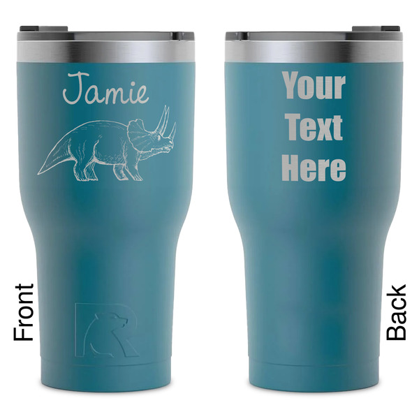 Custom Dinosaurs RTIC Tumbler - Dark Teal - Laser Engraved - Double-Sided (Personalized)