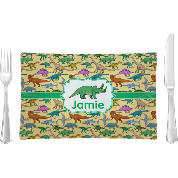 Custom Dinosaurs Glass Rectangular Lunch / Dinner Plate (Personalized)