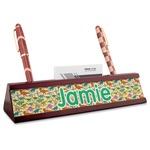Dinosaurs Red Mahogany Nameplate with Business Card Holder (Personalized)
