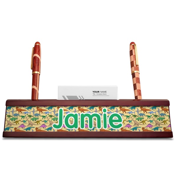 Dinosaurs Red Mahogany Nameplates with Business Card Holder - Straight
