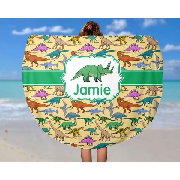 Dinosaurs Round Beach Towel - In Use