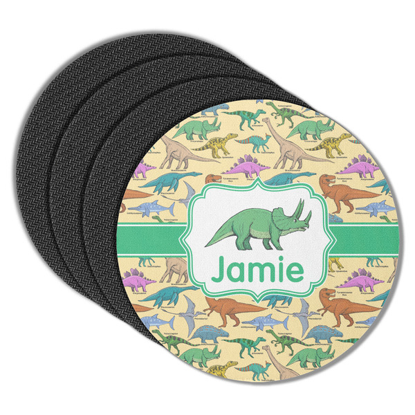 Custom Dinosaurs Round Rubber Backed Coasters - Set of 4 (Personalized)
