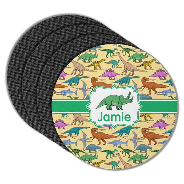 Custom Dinosaurs Round Rubber Backed Coasters - Set of 4 (Personalized)
