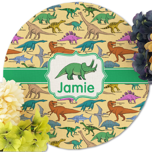 Dinosaurs Round Linen Placemats - Front (w flowers)
