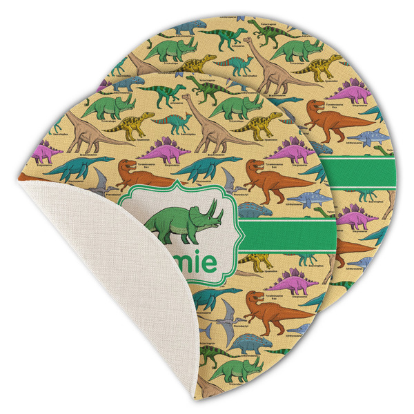 Custom Dinosaurs Round Linen Placemat - Single Sided - Set of 4 (Personalized)