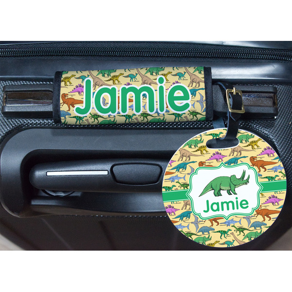Dinosaurs Round Luggage Tag & Handle Wrap - In Context