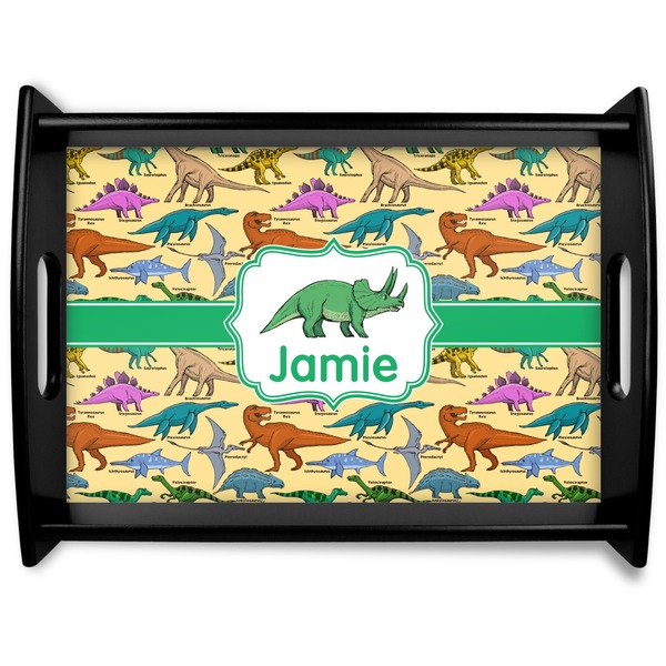 Custom Dinosaurs Black Wooden Tray - Large (Personalized)