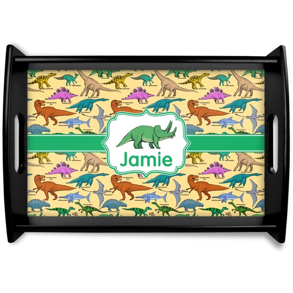 Custom Dinosaurs Black Wooden Tray - Small (Personalized)