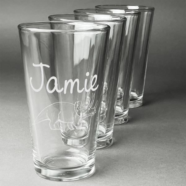 Custom Dinosaurs Pint Glasses - Engraved (Set of 4) (Personalized)