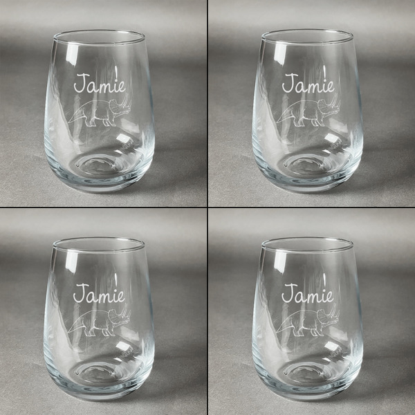 Dinosaurs Set of Four Personalized Stemless Wineglasses (Approval)