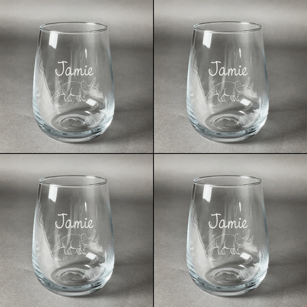 Dinosaurs Set of Four Personalized Stemless Wineglasses (Approval)