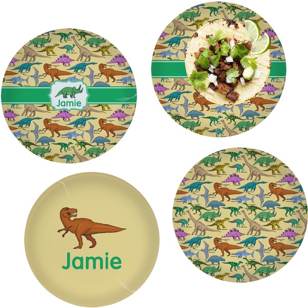 Custom Dinosaurs Set of 4 Glass Lunch / Dinner Plate 10" (Personalized)