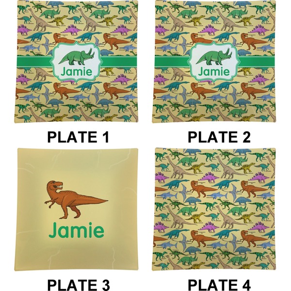 Dinosaurs Set of Square Dinner Plates (Approval)