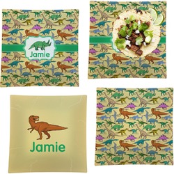 Dinosaurs Set of 4 Glass Square Lunch / Dinner Plate 9.5" (Personalized)
